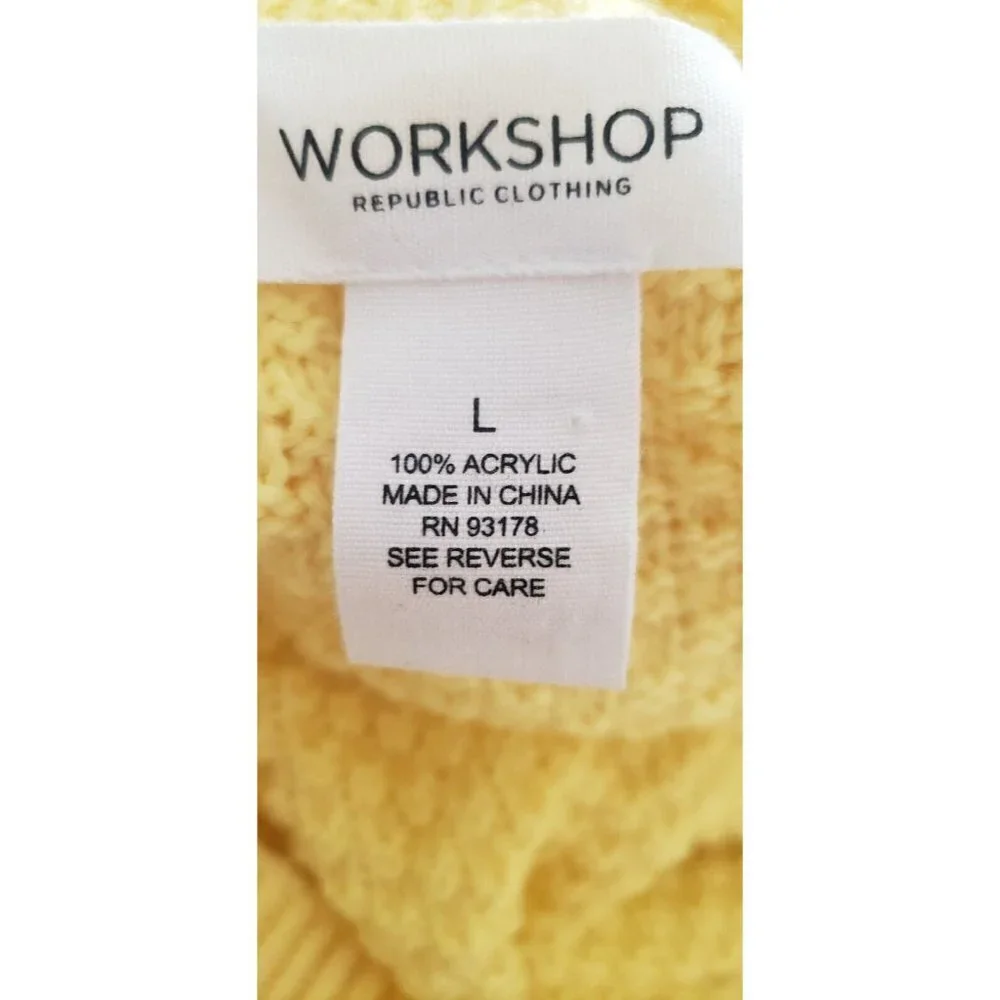 WORKSHOP REPUBLIC CLOTHING KNIT  YELLOW  SPLIT LONG SLEEVE SWEATER SIZE LARGE - Picture 5 of 7